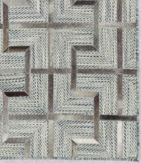 Geometric Pattern Area Rug, Leather and Wool Blend Carpet, Beige and White (Multi Grey-120, 8x11)