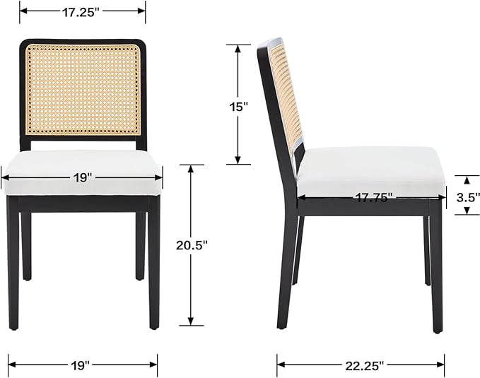 LukeAlon Farmhouse Rattan Dining Chairs Set of 2, Mid Century Modern Linen Kitchen & Dining Chairs with Solid Wood Legs, Woven Cane Upholstered Kitchen Chairs Side Chairs for Dining Room, Beige