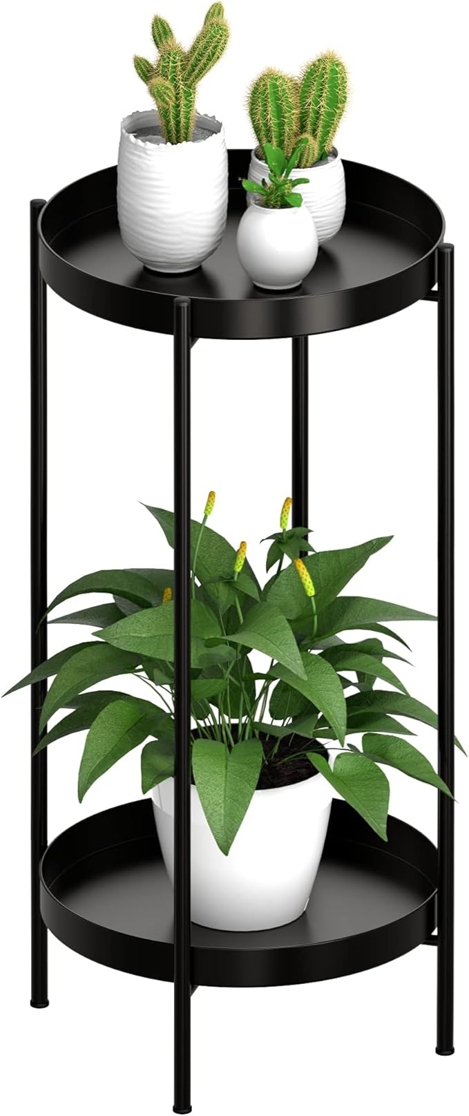 OVICAR Plant Stand Indoor Outdoor - Flower Pot Holder Metal Plant Rack Organizer , 2 Tiers Tall Planter Display Storage Shelf For Home Garden Patio Bathroom Office Living Room Balcony Corner(Black)