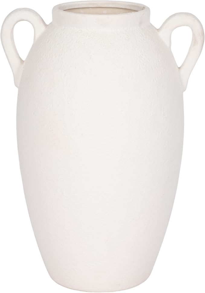 Sagebrook Home Stoneware Vase with Handles Ceramic Rustic for Flowers - Home Decor for Living Room, Bedroom, Office - Textured Pottery Accent for Floral Arrangements - 13" White