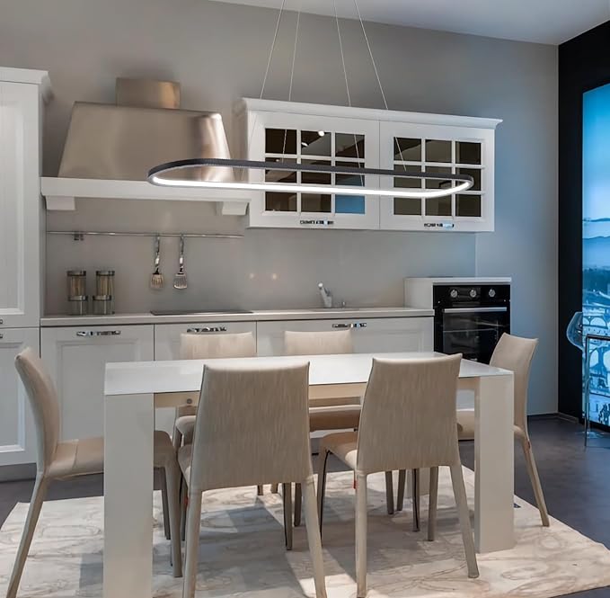 MADEM Modern LED Chandelier, 39.4'' Black Linear Light Pool Table Pendant Light Dimmable 3CCT Chandelier for Dining Room Kitchen Office