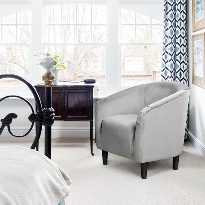 Yaheetech Living Room Chairs, Velvet Accent Chairs Set of 2, Cozy Barrel Chairs with Soft Padded for Living Room/Waiting Room/Bedroom/Office, Light Gray