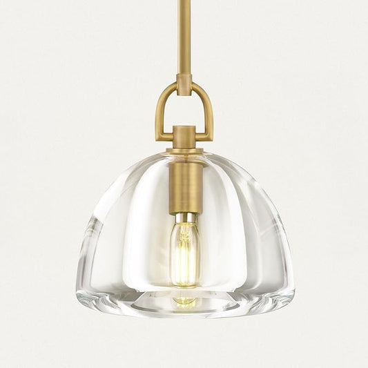 Botanist Crystal Dome Pendant Light Fixture,7" Crystal Modern Brass Pendant Lights Kitchen Island, Hanging Crystals Dome Pendant, Gold Kitchen Pendant Lighting Over Island,E12 Bulb Included