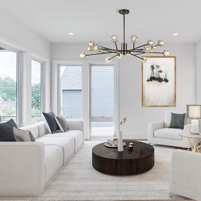 Black Sputnik Chandeliers 47.2", Crystal Sputnik 18 Lights Chandelier for Dining Room, Large Modern Ceiling Chandelier for Living Room Foyer