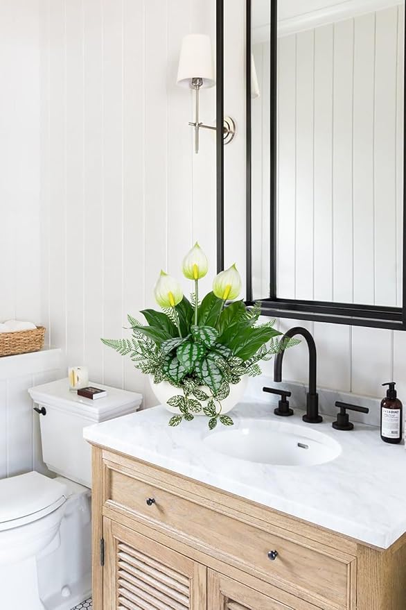 Fake Plants 14.2" Artificial Potted Plant Assorted Faux Plants in Pot Silk Plants Artificial Plants Indoor for Home Living Room Bedroom Bathroom Office Desk Table Centerpieces Shelf Greenery Decor