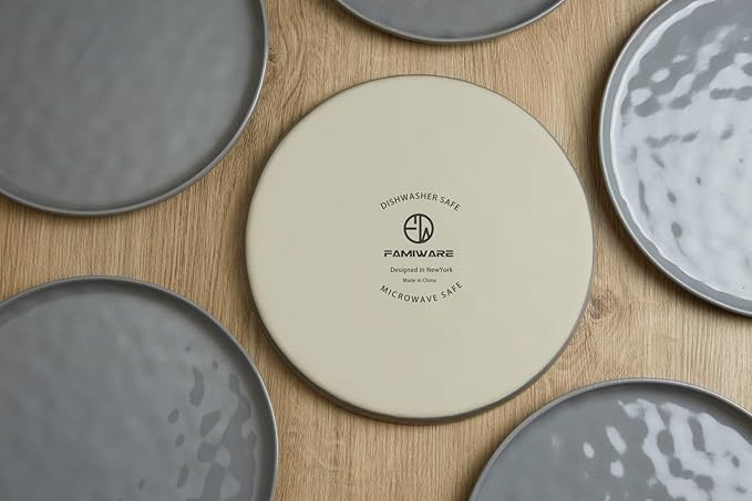 Famiware Mars Plates and Bowls Set, 12 Pieces Dinnerware Sets, Dishes Set for 4, Dark Gray