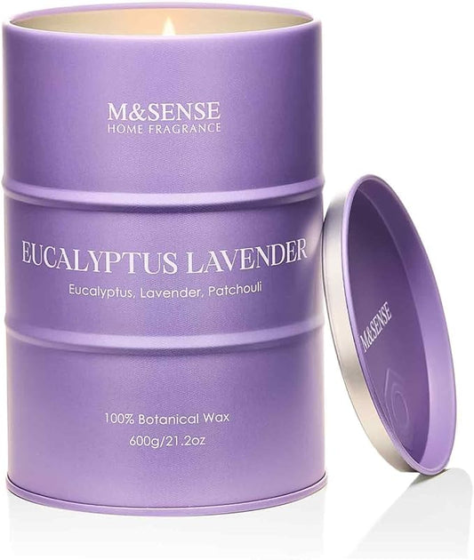 M&SENSE Eucalyptus Lavender Scented Candles Large, Natural Soy Candles 21.2oz 120 Hour Slow Burning,Aromatherapy Candle for Stress Relief Meditation Relaxing