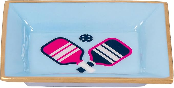 Jaye’s Studio Blue Pickleball Landry Tray — Decorative Metal Trinket Tray with Gold Scalloped Edge, Funny Pickleball Gifts, Jewelry Tray Dish for Bathroom Vanity, Catchall for Dresser, Key Holder Bowl