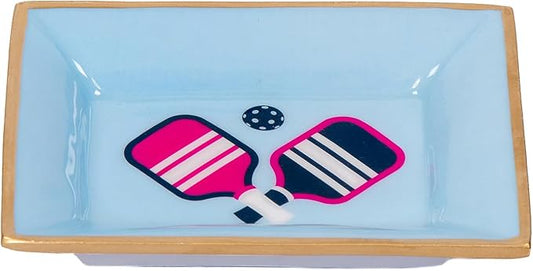 Jaye’s Studio Blue Pickleball Landry Tray — Decorative Metal Trinket Tray with Gold Scalloped Edge, Funny Pickleball Gifts, Jewelry Tray Dish for Bathroom Vanity, Catchall for Dresser, Key Holder Bowl