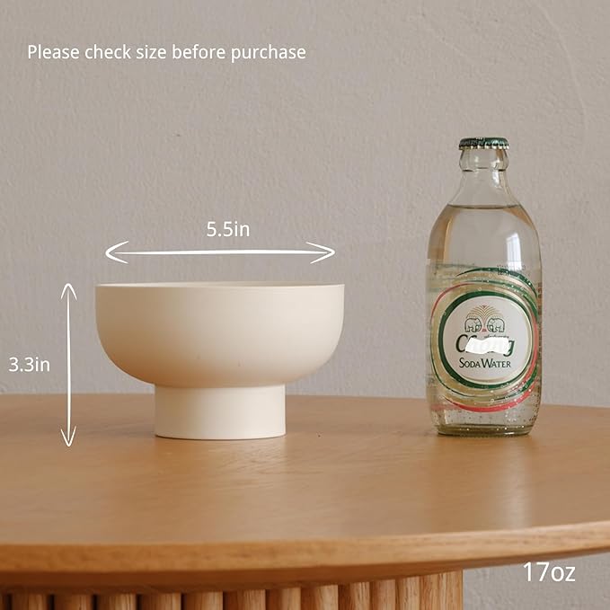 High-foot Deep Fruit Bowl, Ceramic Pedestal Decorative Bowl, Round Bowl for Salad, H3.38" × W5.5" Small Size, 17oz, Matte Crème