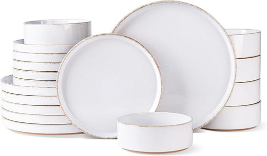 AmorArc Ceramic Dinnerware Sets for 8, 24 Pieces Handpainted Plates and Bowls Set with Rustic Terracotta Underside, Scratch Resistant Stoneware Dishes Set, Dishwasher & Microwave Safe