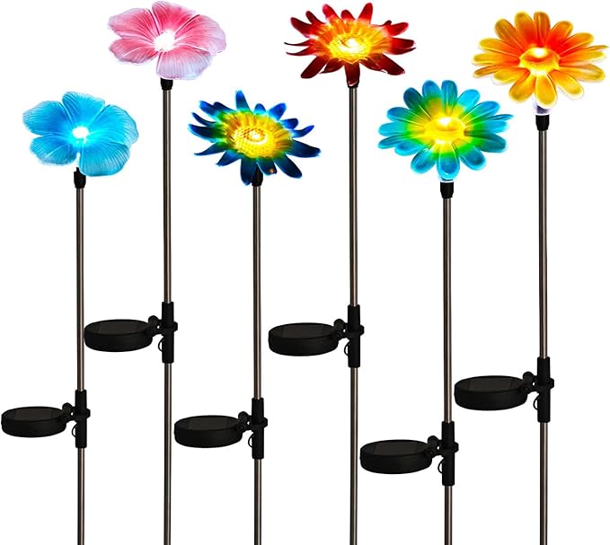 Solar Garden Outdoor Lights Decor,6 Pack Stake Yard Figurine Colorful Flower Light for Outside Pathway, Garden, Lawn, Patio, Driveway
