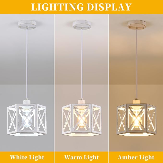 2 Pack Pendant Lights for Kitchen Island, Modern Pendant Lighting with White Hexagonal Cage, Vintage Metal Ceiling Lights, Adjustable Lantern Hanging Light Fixture for Foyer Entryway Bedroom