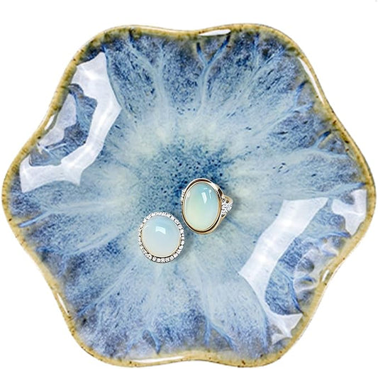 Ceramic Trinket Dish, Ring Tray, Decorative Jewelry Dish, Decoration Plate for Earrings, Rings, Jewelry Dish Holder, Key Bowl, Trinket Tray, Earring Holder for Women (Rock Green)