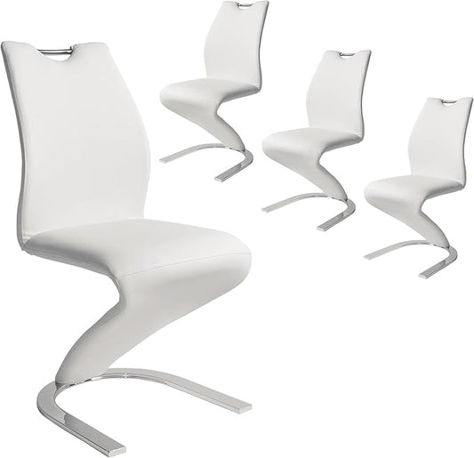 Mermaid Dining Chairs Set of 4, Modern Kitchen Dining Room Armless Upholstered Side Chairs in PU Leather Cushion Seat and Sturdy Metal Legs (4 White)