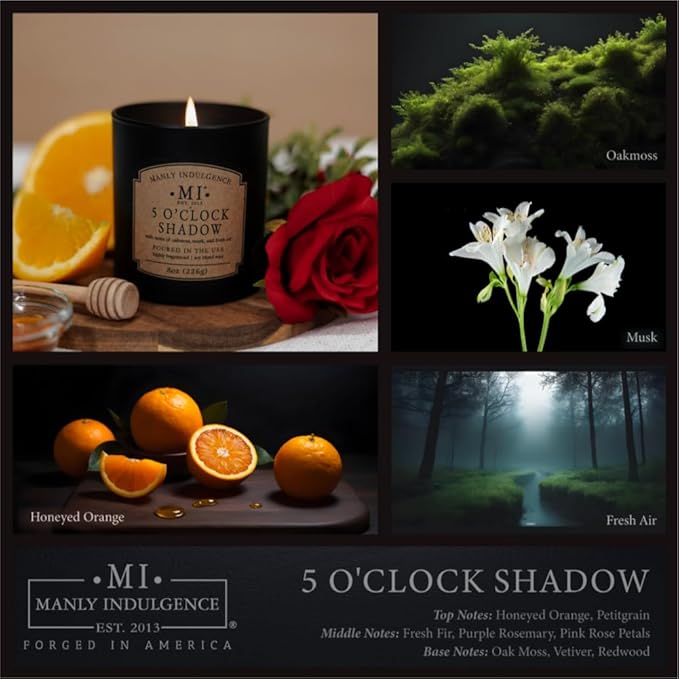 Manly Indulgence 5 O'Clock Shadow Scented Candles for Men, Premium Soy Blend Wax, 45H Burn, Candles for Home Scented, Gift-Ready Packaging - Made in The USA