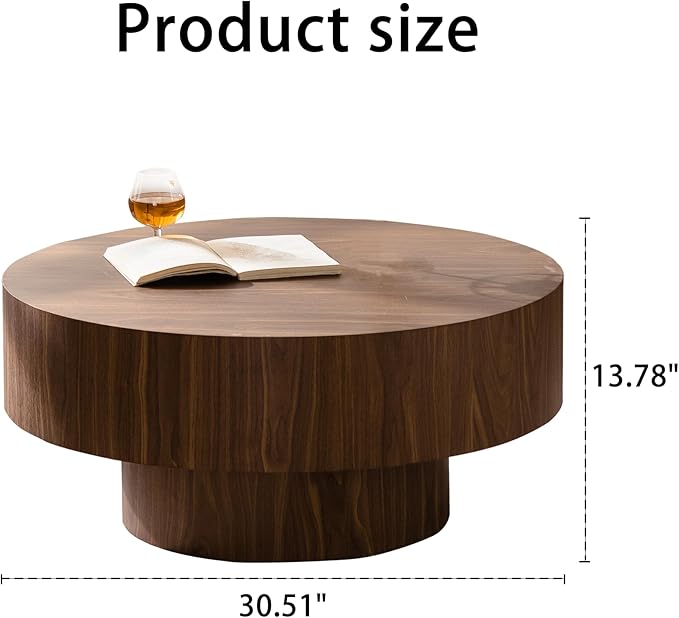 31.51" Round Coffee Table, Mid Century Modern Accent Coffee Tables, Circle Wooden Centre End Table for Living Room Home Furniture - Walnut