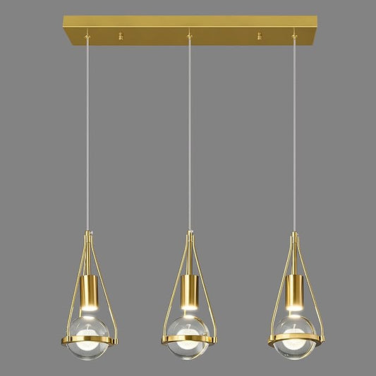 Gold Dandelion Pendant Light in Brushed Brass Finish, 3 Light Modern Crystal Kitchen Island Pendant Lighting Dimmable LED Hanging Ceiling Light Fixture for Kitchen Island Bedroom