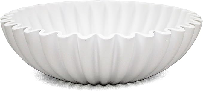 Ruffle Decorative Bowl, Large Fruit Bowl for Kitchen Counter, Stylish Key Bowl for Entry Table, Handcrafted Home Decor Display bowl, White