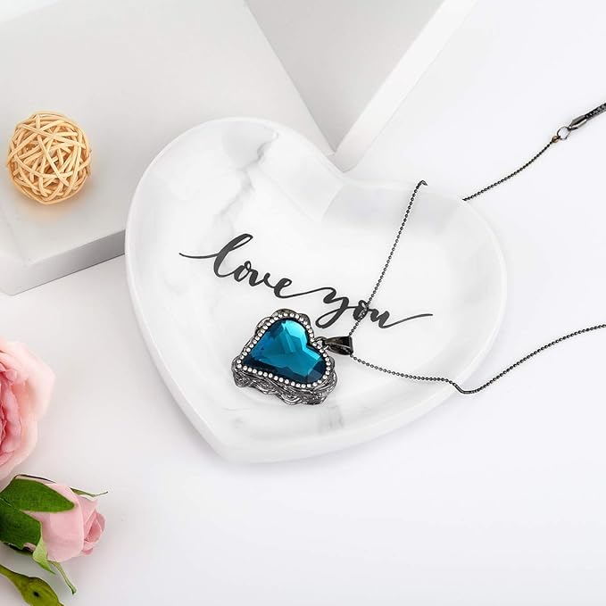 Jewelry Tray Dish, Heart Shaped Ring Dish Decorative Trinket Plate with Words - Love You Romantic Gifts for Her Mom Daughter Sister Best Friend, White Marble
