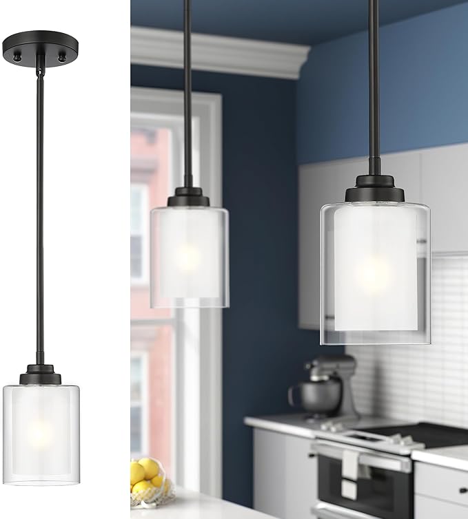 TENGXIN Modern Pendant Light, Matte Black Pendant Lights Kitchen Island,Farmhouse Pendant Lighting for Dining Room Bedroom Bar Office,TXPLBK02