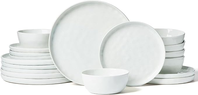 Famiware Mars Plates and Bowls Set, 18 Pieces Dinnerware Sets, Dishes Set for 6, White