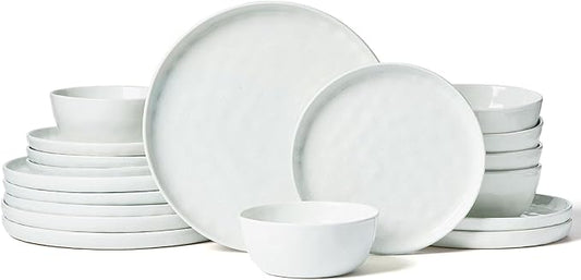 Famiware Mars Plates and Bowls Set, 18 Pieces Dinnerware Sets, Dishes Set for 6, White