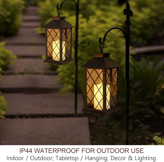 Bright Zeal 2-Pack 13.5" Candle Lanterns Outdoor Waterproof Decorative Lights with Timer Remote - Decorative Indoor LED Lanterns Battery Operated - Cool White Vintage Lantern Outdoor