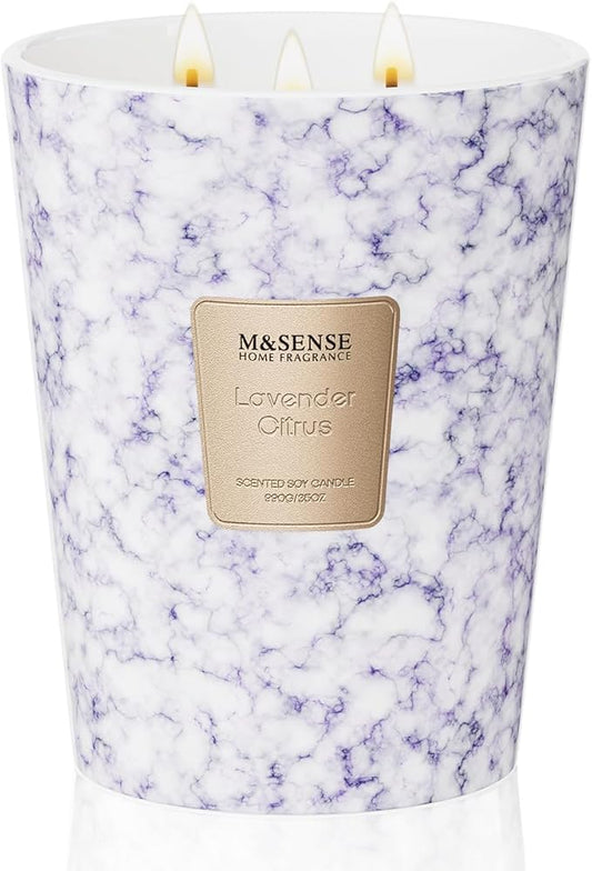 M&SENSE LavenderCitrus Scented Candles for Home, 3-Wick Highly Scented Jar Candles, Extra Large Candle 35 Oz 150 Hours Long Lasting Burning, Relaxing Aromatherapy Candle for Stress Relief, Meditation