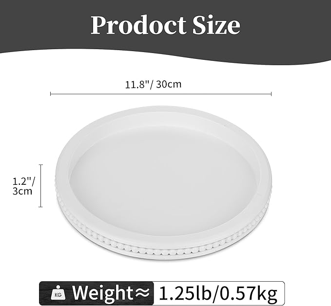 Hanobe Decorative Coffee Table Tray: White Beaded Round Serving Tray Modern Farmhouse Wooden Circle Centerpiece Tray Decor for Home Living Dining Room Kitchen Counter Bathroom
