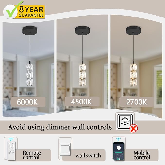 Modern Pendant Lighting 1-Light Chandelier Black Pendant Light Indoor Hanging Light Fixture for Kithchen Island Dinning Room Bedroom