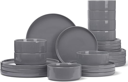 Famiware Nebula Plates and Bowls Set, 24 Pieces Dinnerware Sets, Dishes Set for 8, Dark Gray