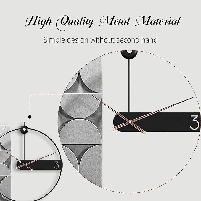 Wall Clock Large Oversized 30 Inch - Modern Nordic Style Black Metal, Battery Operated Silent Non-Ticking Decorative Clock for Living Room Bedroom Office