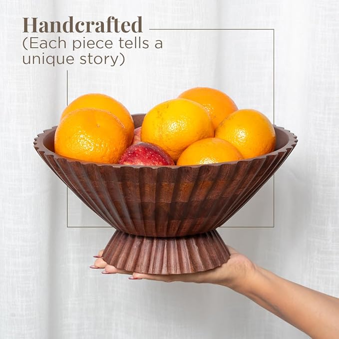 Folkulture Wooden Fruit Bowl for Kitchen Island | (11") Countertop or Eco Friendly Decorative Centerpiece Table Decorations | Decorative Bowls, Fruits Tray or Fruit's Holder for Kitchen Counter Decor