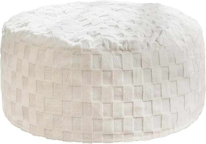 Hobestluk Bean Bag Chairs Beanbag Chair with Filler Adult Bean Bags with Fluffy Plaid Cover, Giant Bean Bag Chairs for Adults for Living Room, Bedroom (White, 3FT - 36” x 36” x 22”)
