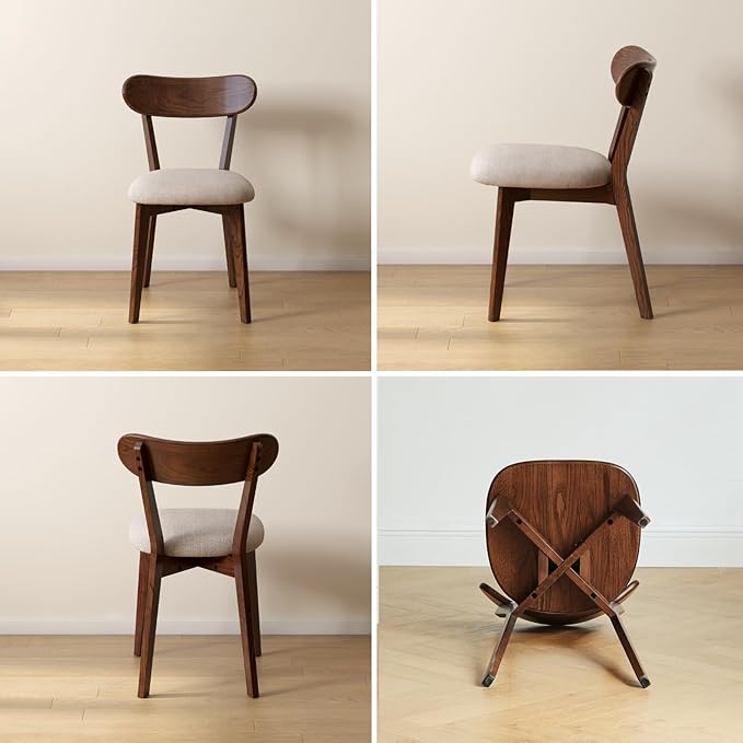 100% Solid Oak Wood Dining Chairs,Mid Century Modern Dining Chairs with Upholstered Cushion,Kitchen,Dining Room Chairs Set of 2 (2, Walnut Color Grey Upholstery)