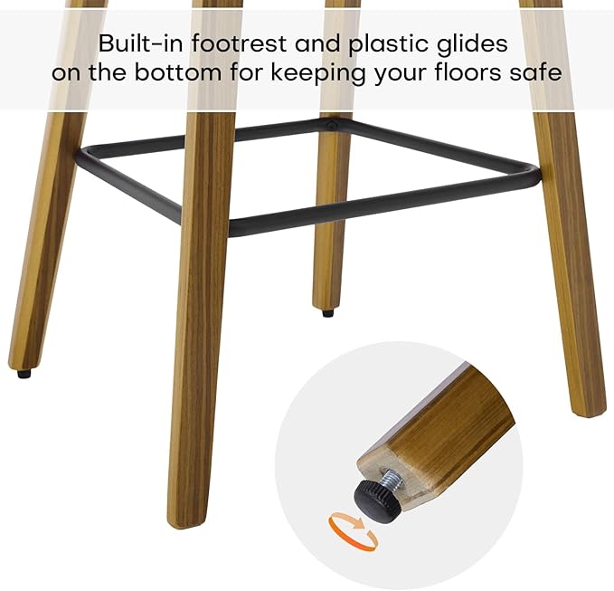 Counter Height Bar Stools Set of 4, PU Leather Upholstered Barstools with Backs, Bent Wood Legs, 26 Inch Seat Height, Mid Century Modern Counter Stools for Kitchen Island, Black