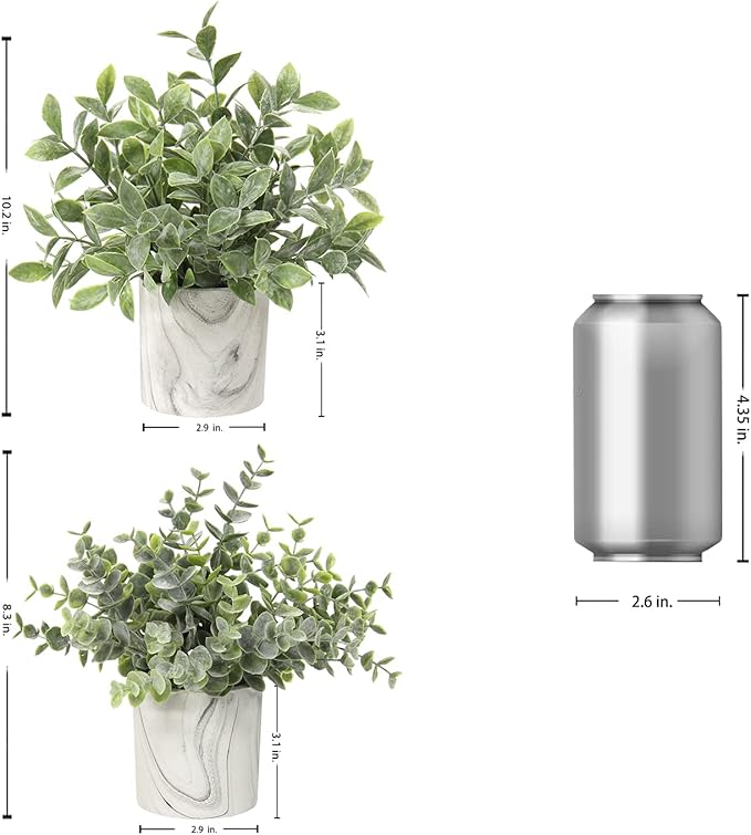 Hollyone Faux Plants Indoor Artificial Mini Potted Plants Plastic Green Plant Small Fake Plants Eucalyptus Decor in Pots for Home Table Room Bathroom Decor