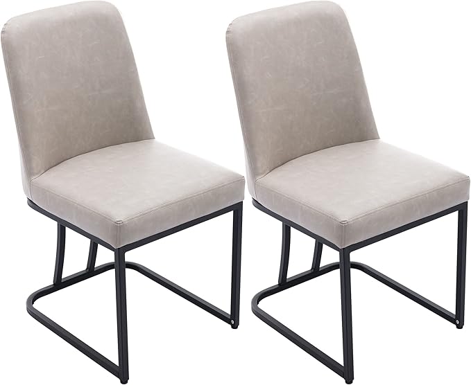 VESCASA Faux Leather Upholstered Dining Chairs with Back, Mid Century Modern Chairs with Black Metal Frame for Dining Room, Restaurant, Kitchen, Set of 2, Pebble Grey