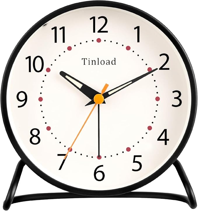 4.5" Antique Retro Analog Alarm Clock, Small Silent Desk Clock with Manual Light, Snooze, for Living Room, Bedroom, Bedside, Desk(Black)