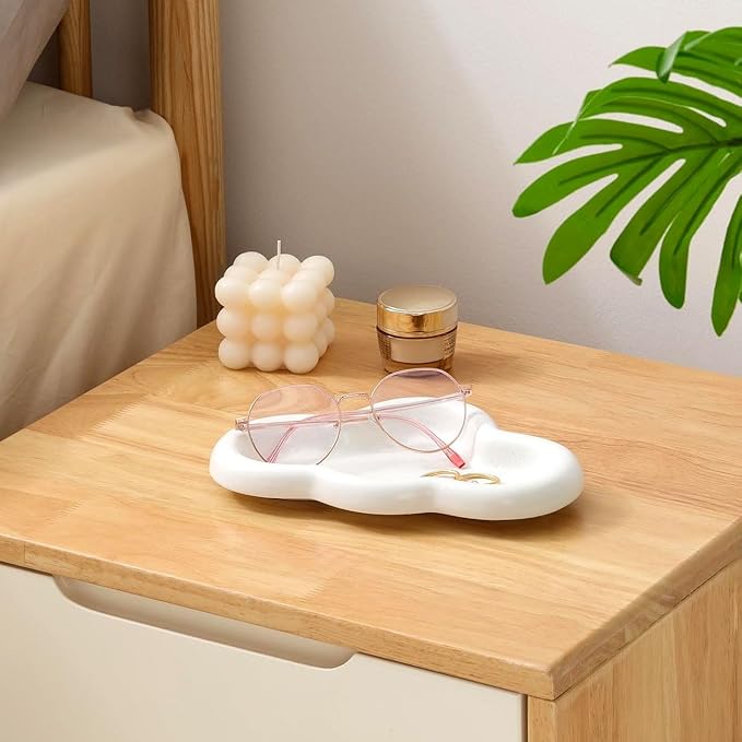 Ceramic Jewelry Tray, Cloud Trinket Dish for Necklace, Bracelet, Earrings, Perfume, Vanity, Key Bowl, Cute Ring Holder for Home Room Decor Aesthetic, Matte White