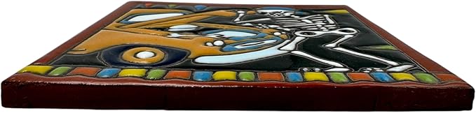 Talavera Tiles Day of The Dead Car Mechanic Mexican Pottery Mexican Tiles Folk Art Cute Indoor Outdoor Home Decor Handmade Hand Painted 6"
