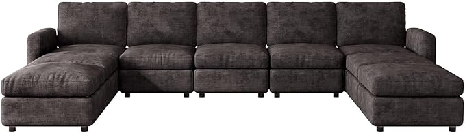 9-Seat Modular Sectional Sofa with 4 Storage Ottomans, Oversized Deep L-Shaped Couch for Living Room, Grey Velvet Modern Family Sofa Set, Extra Comfy Loveseat Sleeper Bed with Flexible Layout