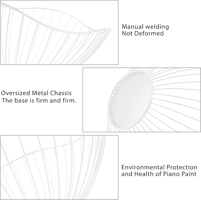 Metal Wire Fruit Basket, White Fruit Bowl for Kitchen Counter, Fruit Holder Stand Storage Baskets for Countertop, Home Decor, Table Centerpieces, Vegetable Bowls for Fruits, Veggies, Snacks (White)