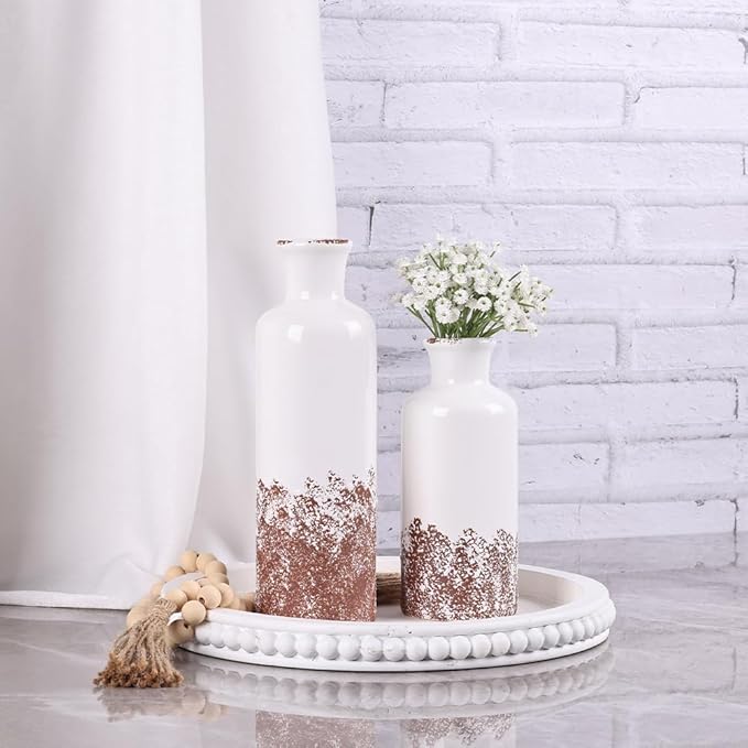 Gray Ceramic Farmhouse Vase Set of 3 – Rustic Small Vases, Vintage Country Style Decorative Vases for Flowers, Home Decor for Living Room, Table, Mantle, Fireplace & Entryway Centerpieces