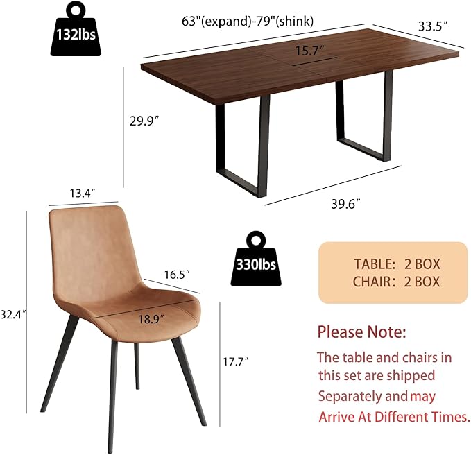 ZckyCine 63"-79" Modern Dining Table Set for 6-8 People Kitchen Dining Room Table Set Extendable Wood Dining Table and 6 Upholstered Chairs, Home Kitchen Furniture