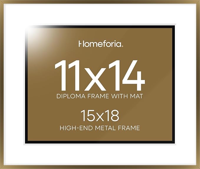 Homeforia 15x18 Diploma Frame Bronze, High End Metal 15 x 18 Certificate Frames with Mat for 11 by 14, 18x15 Document Frame Matted to 11x14, Award Graduation Frames, Tempered Glass, Wall Kit, Set of 1