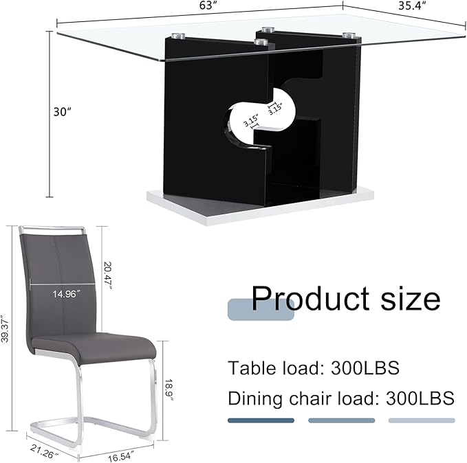 Glass Dining Table Set, 5 Piece Set with Tempered Glass Top and Modern MDF Base, Includes 4 PU Leather Ergonomic Chairs