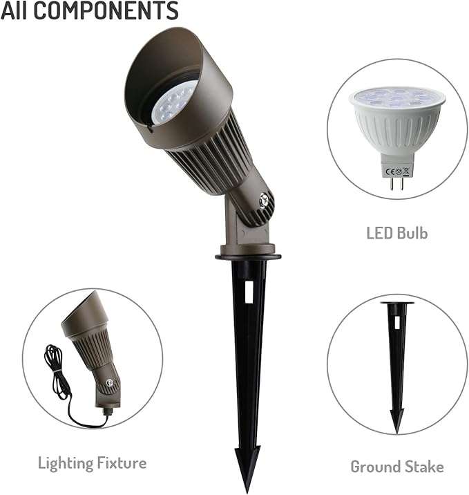 4W LED Landscape Lighting Low Voltage Landscape Lights Spotlights GL106-BZLED8 AC/DC 12V Warm White Waterproof for Driveway,Yard, Lawn,Patio,Walls,Trees,Flags,Outdoor Light (Bronze, 8 Pack)