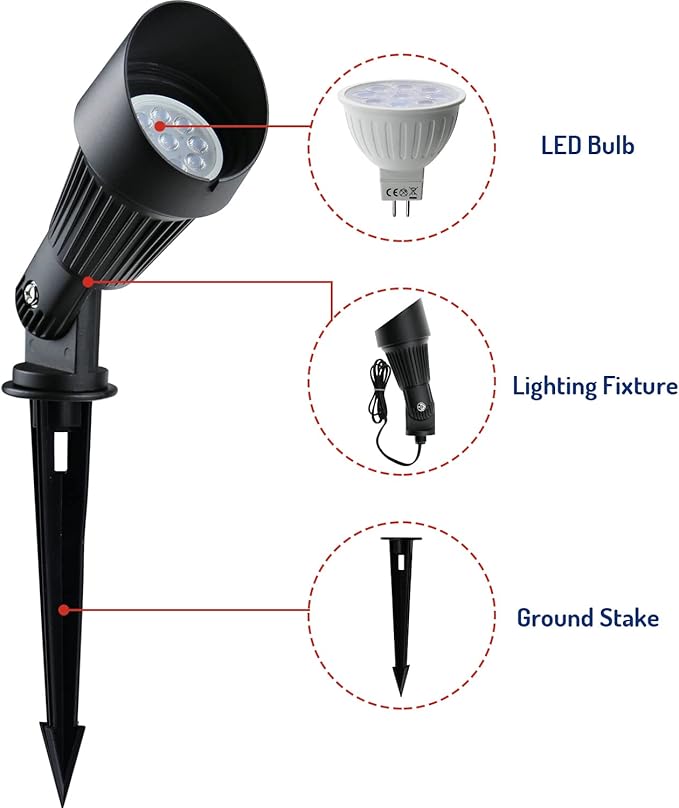 4W LED Landscape Lights Low Voltage Landscape Lighting Spotlights GL106-BKLED8 AC/DC 12V Warm White Waterproof for Driveway,Yard, Lawn,Patio,Walls,Trees,Flags,Outdoor Light (Black, 8 Pack)